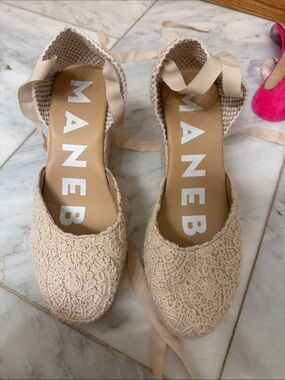MANEBÍ Beige Crochet Espadrille Ankle-Tie Flats